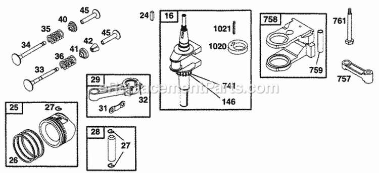 Piston Grp Crankshaft Diagram and Parts List for 255702-0117-01  Briggs and Stratton Engine